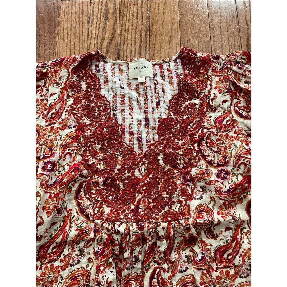 Sezane Orange Paisley Print Long Sleeve Blouse Women’s Sz 34/XS-2 - Picture 8 of 9